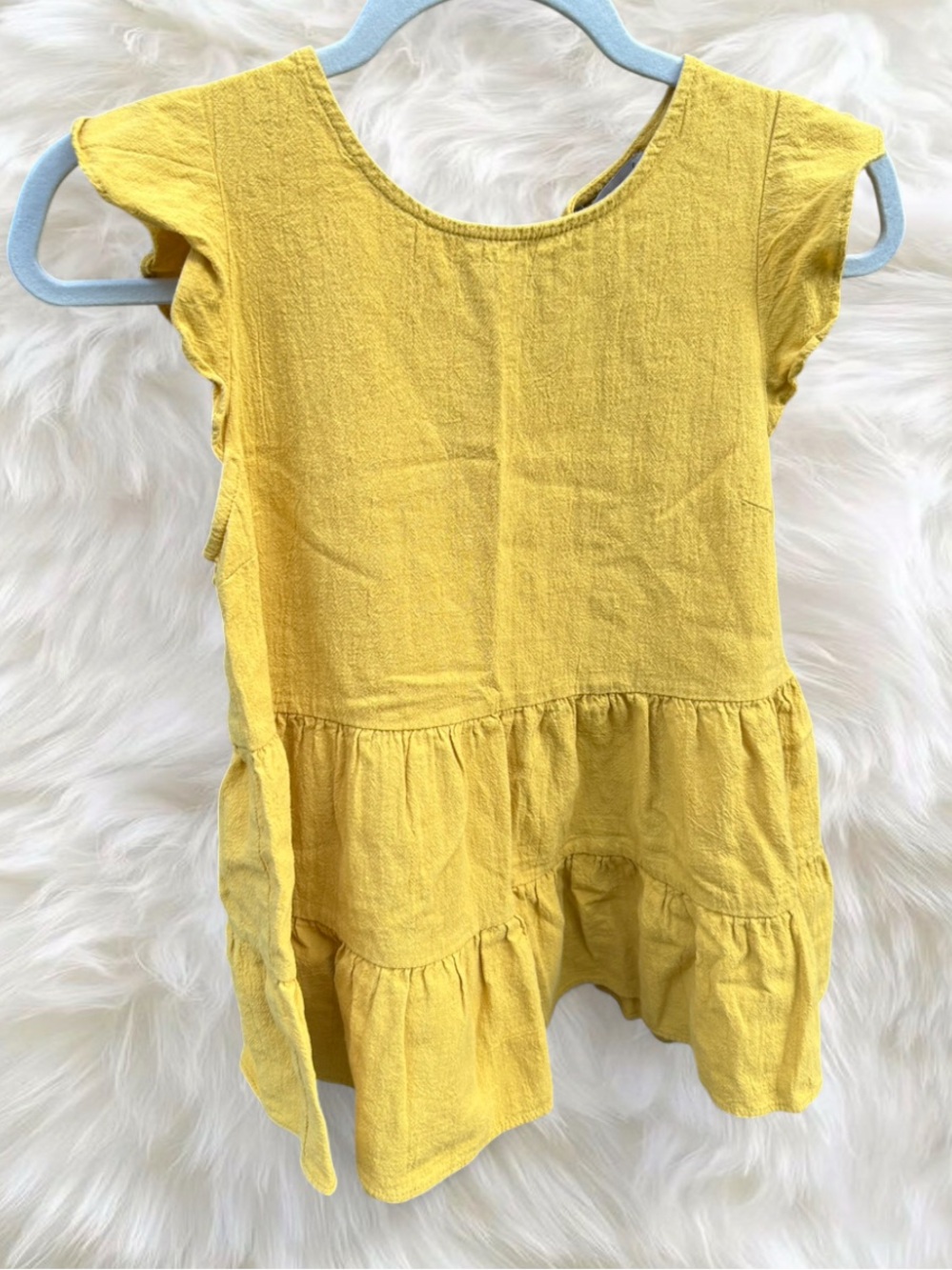 Girls Yellow Ruffle Sleeve Tiered Blouse